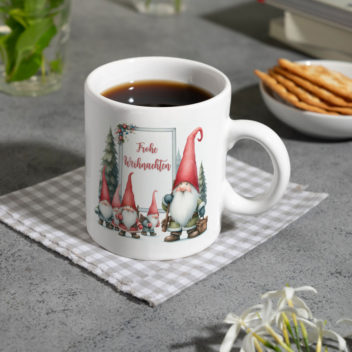 Weihnachts Kobolde Kaffeebecher mit Spruch Frohe Weihnachten