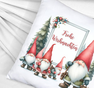 Weihnachts-Kobolde Kissen mit Spruch Frohe Weihnachten