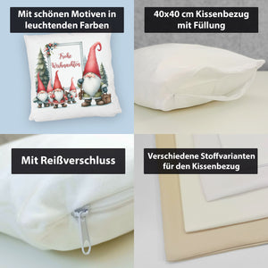 Weihnachts-Kobolde Kissen mit Spruch Frohe Weihnachten