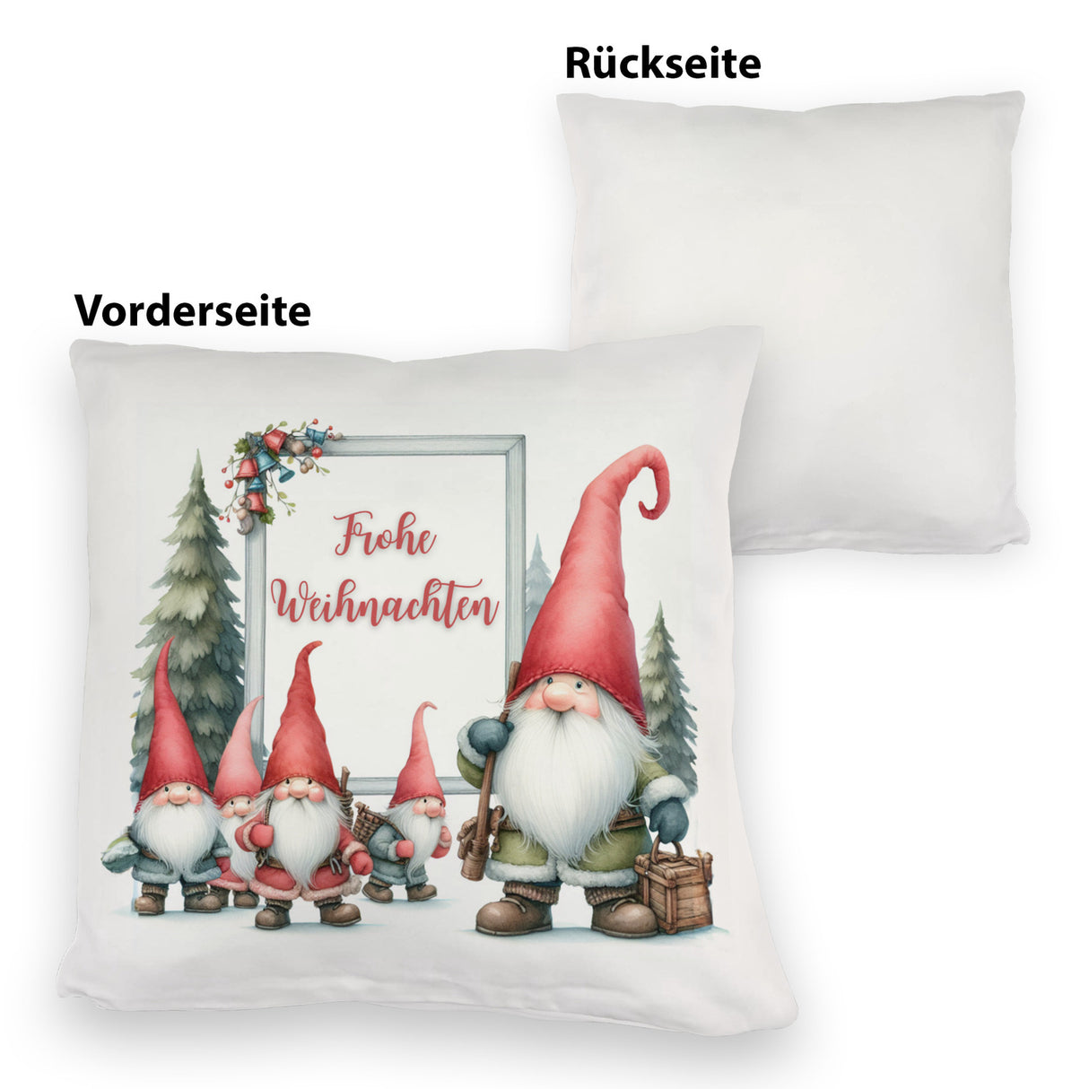 Weihnachts-Kobolde Kissen mit Spruch Frohe Weihnachten