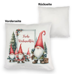 Weihnachts-Kobolde Kissen mit Spruch Frohe Weihnachten