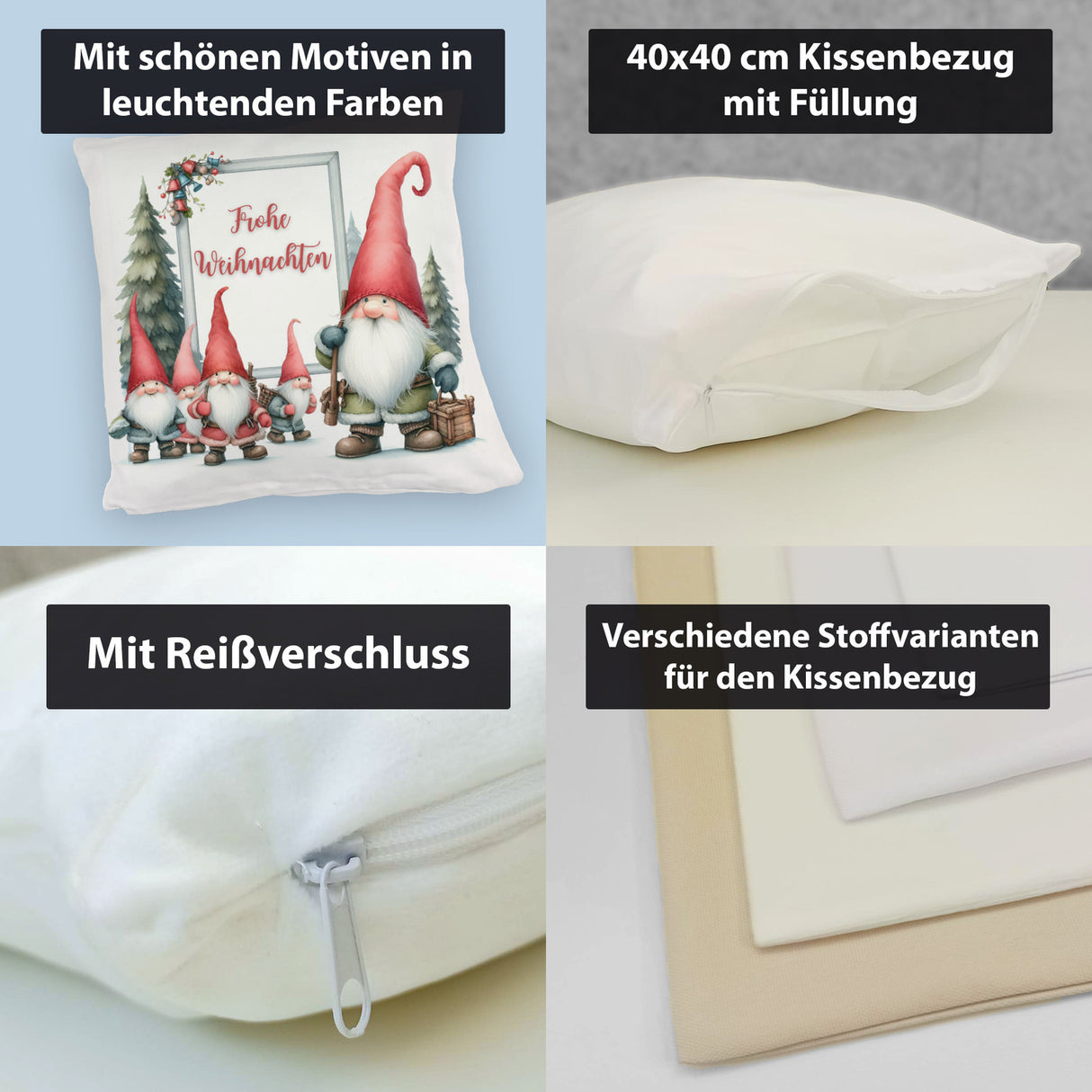 Weihnachts-Kobolde Kissen mit Spruch Frohe Weihnachten