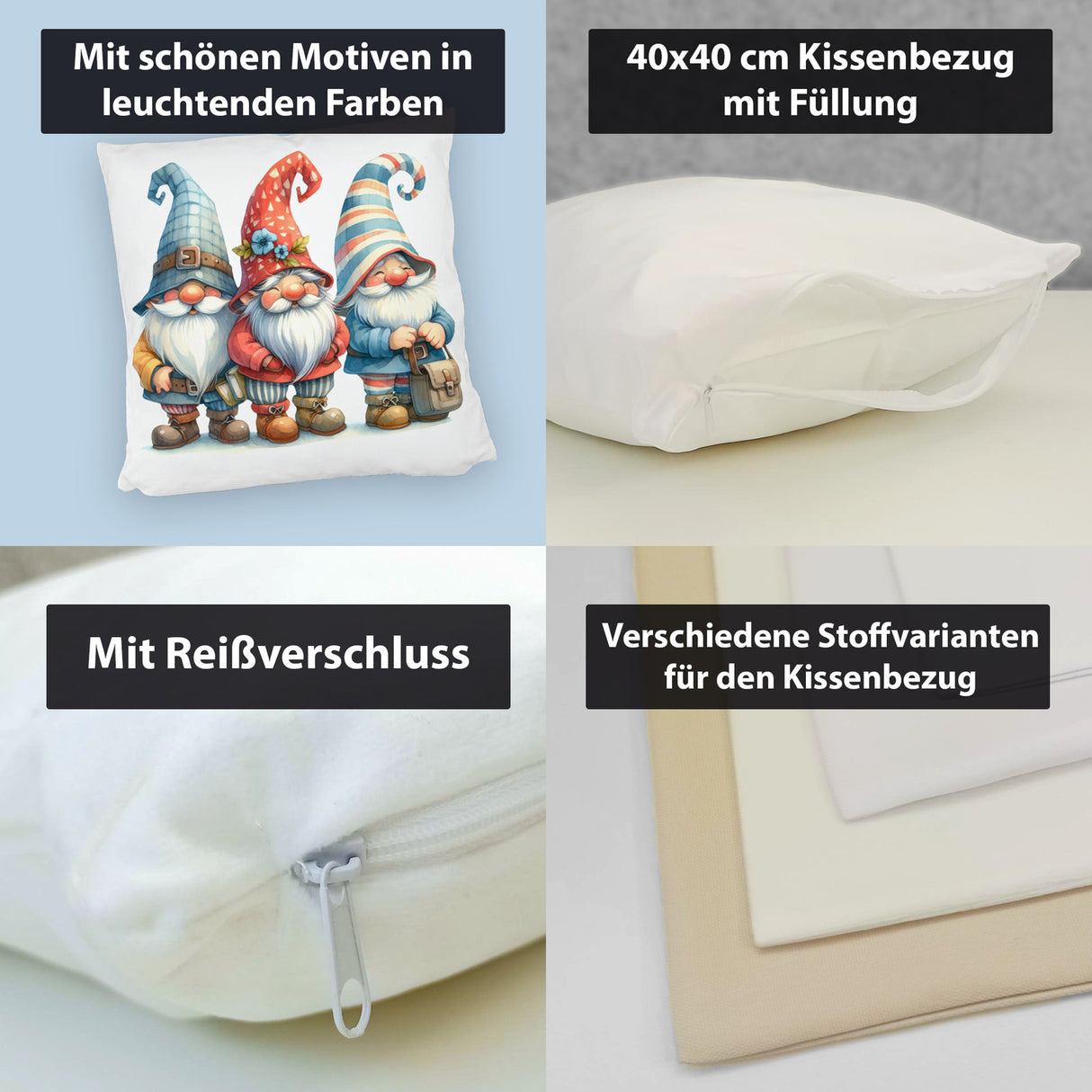 Kobolde mit bunten Mützen Kissen