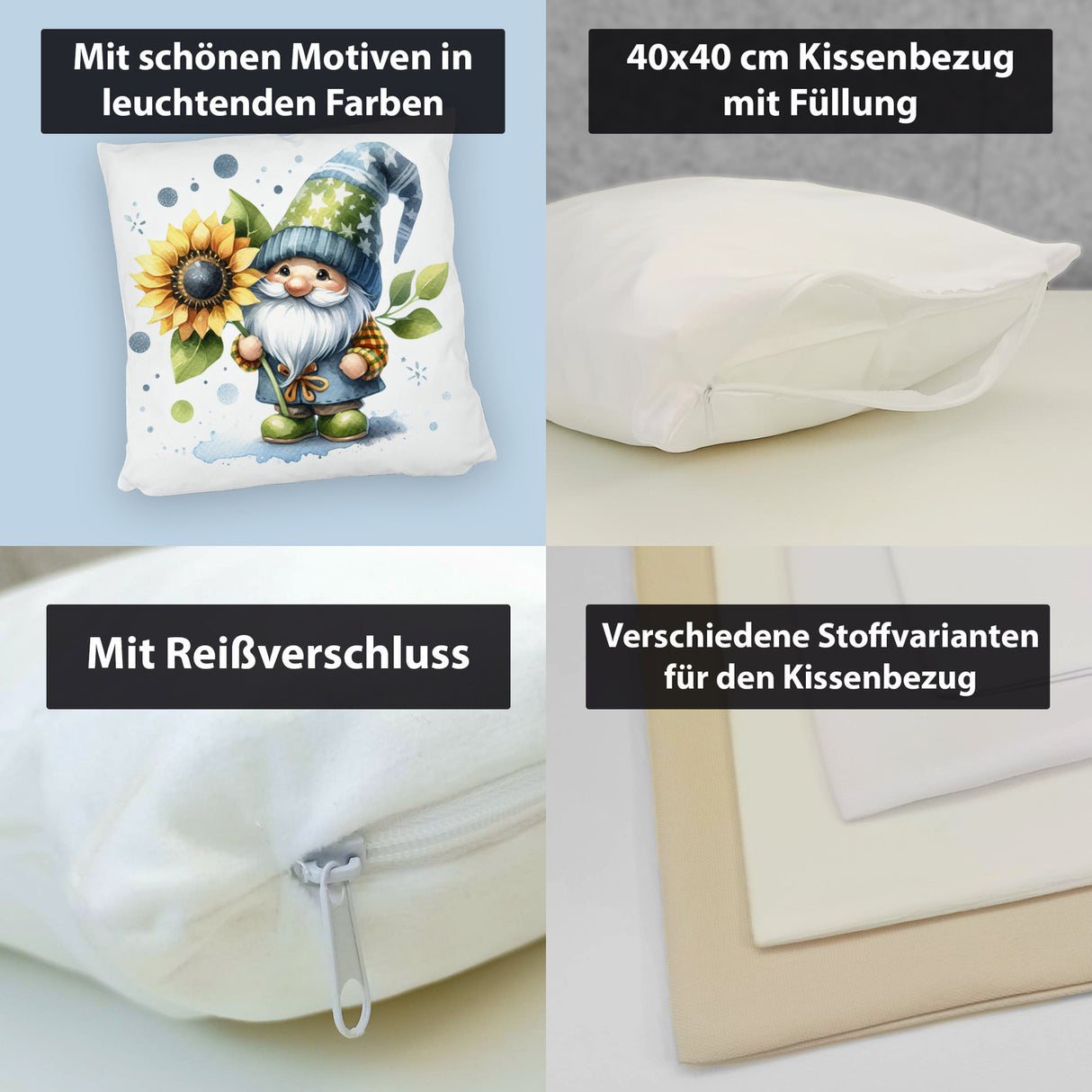 Gartenzwerg mit Sonnenblume Kissen