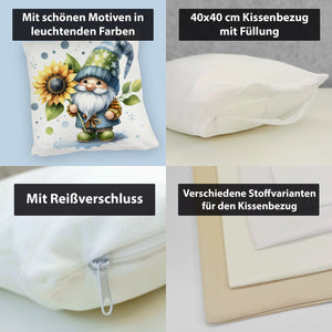 Gartenzwerg mit Sonnenblume Kissen
