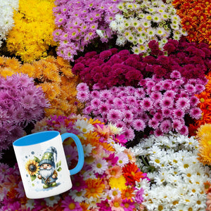 Gartenzwerg mit Sonnenblume Kaffeebecher