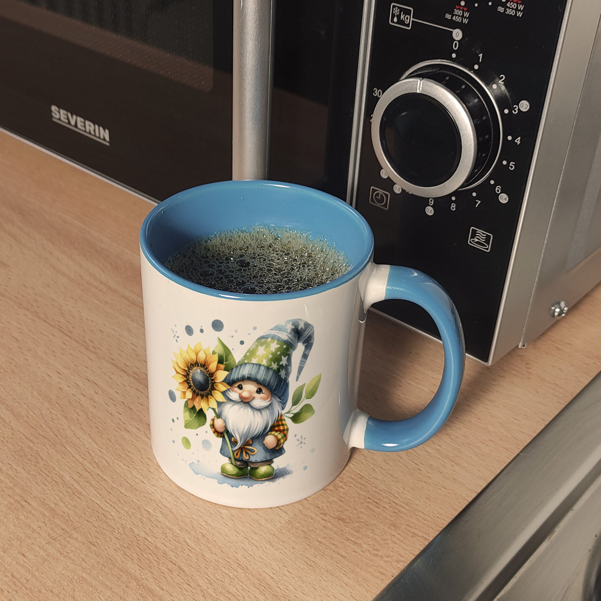 Gartenzwerg mit Sonnenblume Kaffeebecher