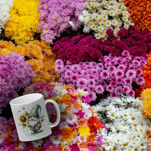 Gartenzwerg mit Sonnenblume Kaffeebecher