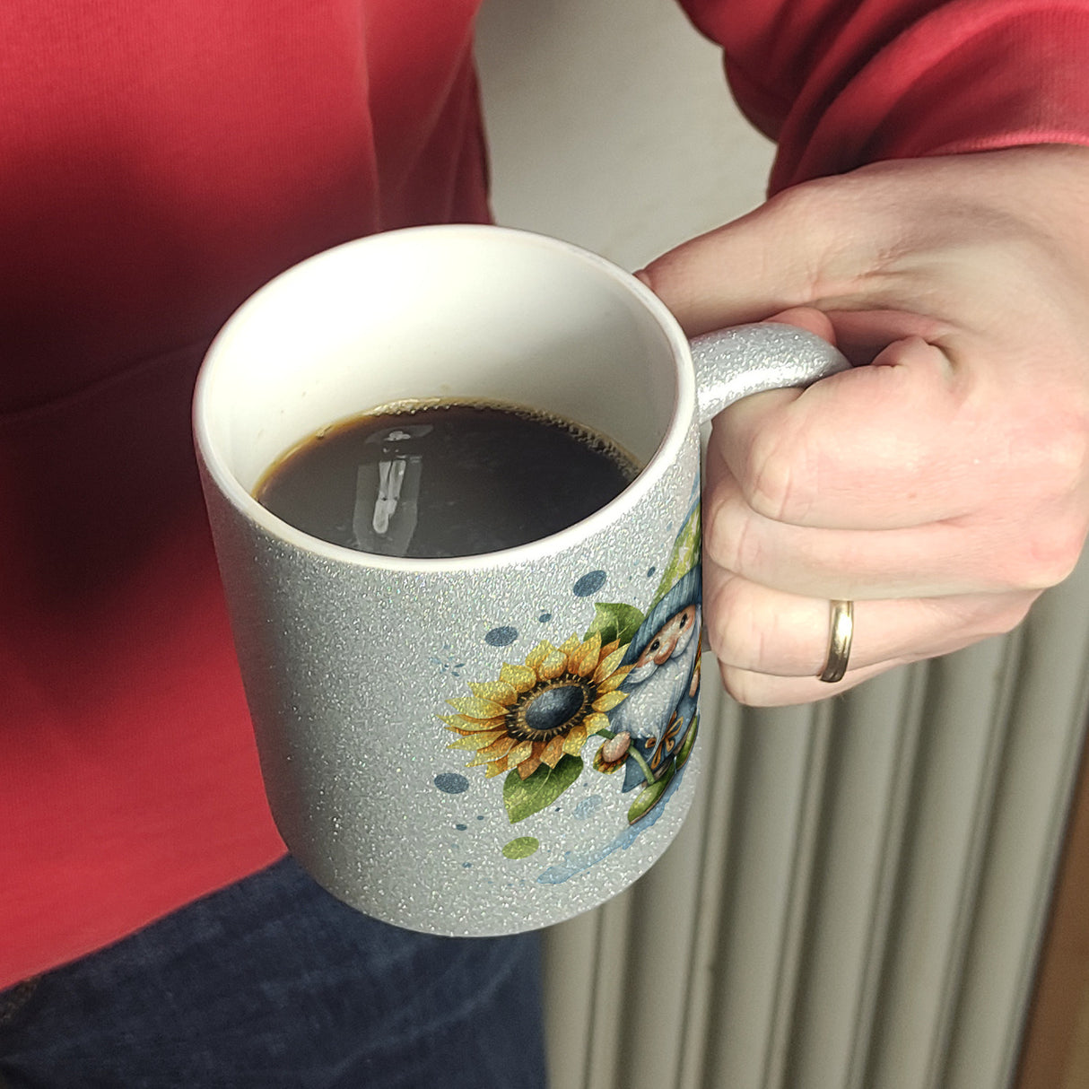 Gartenzwerg mit Sonnenblume Kaffeebecher