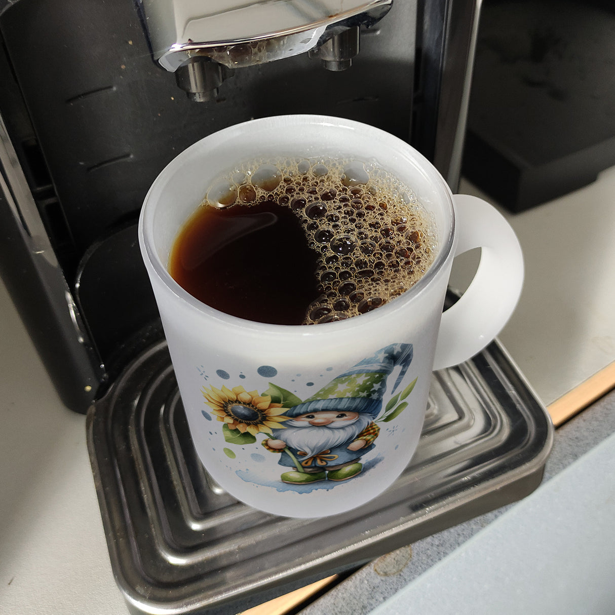 Gartenzwerg mit Sonnenblume Kaffeebecher