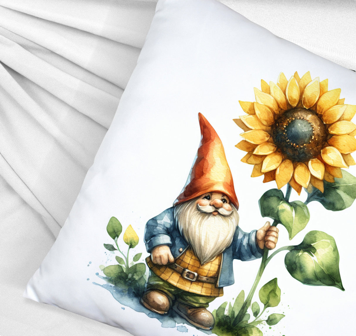 Gartenzwerg mit leuchtender Sonnenblume Kissen
