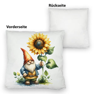 Gartenzwerg mit leuchtender Sonnenblume Kissen