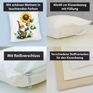 Gartenzwerg mit leuchtender Sonnenblume Kissen