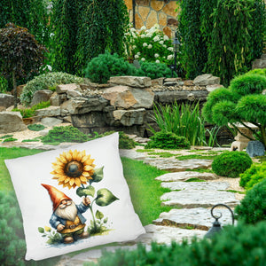 Gartenzwerg mit leuchtender Sonnenblume Kissen
