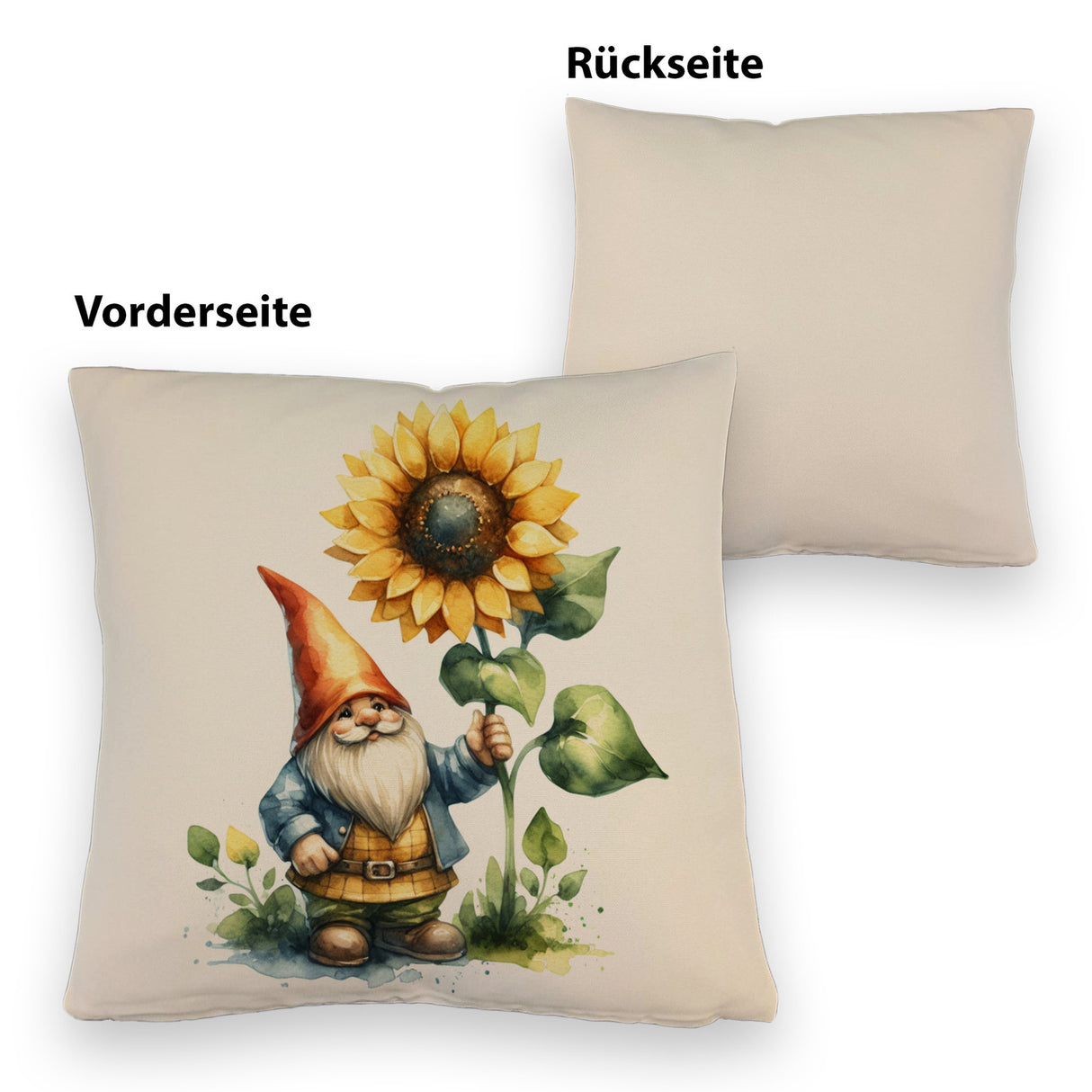 Gartenzwerg mit leuchtender Sonnenblume Kissen