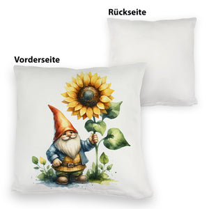 Gartenzwerg mit leuchtender Sonnenblume Kissen
