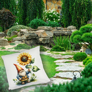 Gartenzwerg mit leuchtender Sonnenblume Kissen