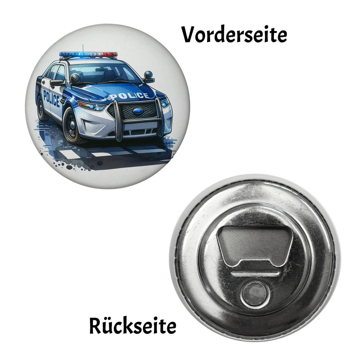 Polizeiauto mit Blaulicht Magnet rund
