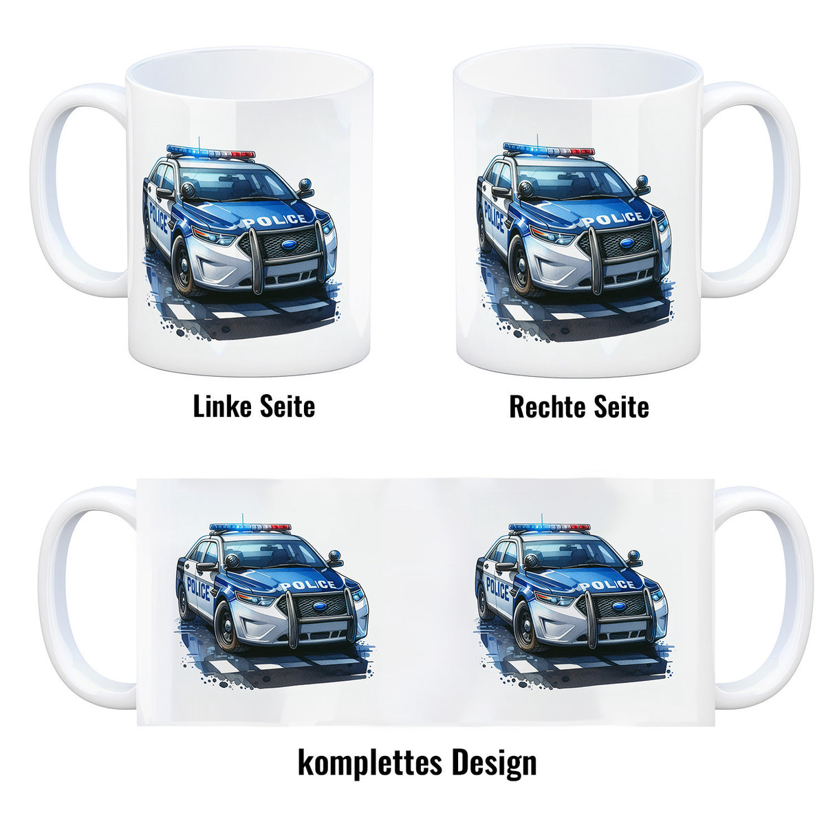 Polizeiauto mit Blaulicht Kaffeebecher