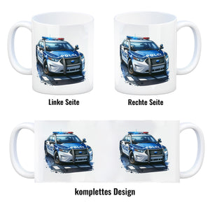 Polizeiauto mit Blaulicht Kaffeebecher