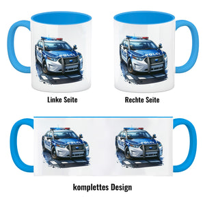 Polizeiauto mit Blaulicht Kaffeebecher