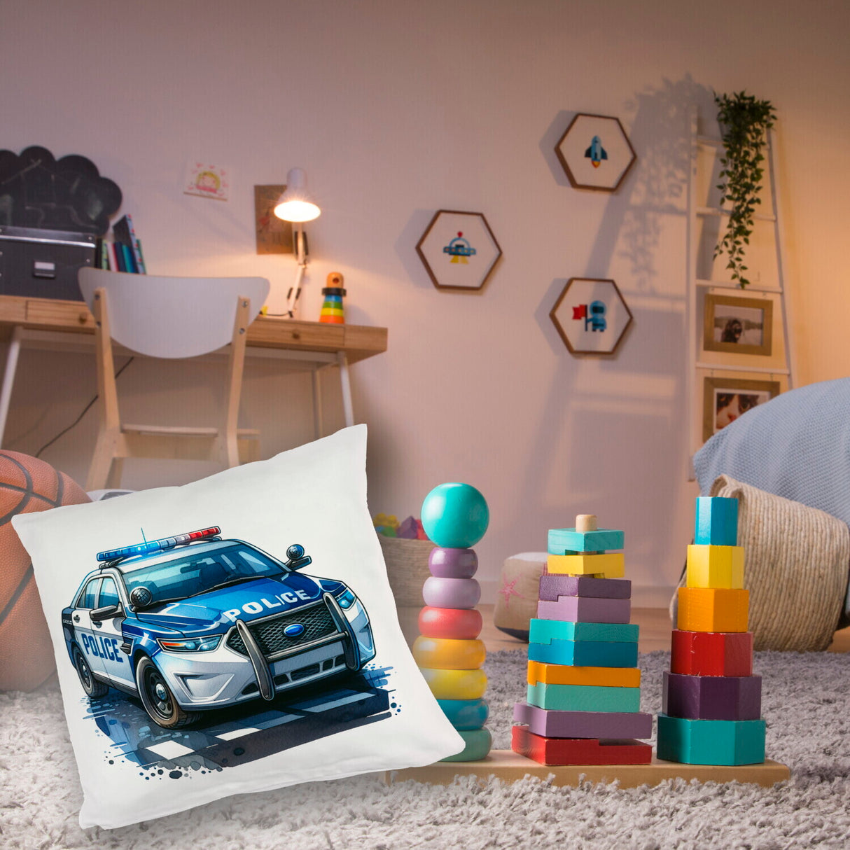 Polizeiauto mit Blaulicht Kissen