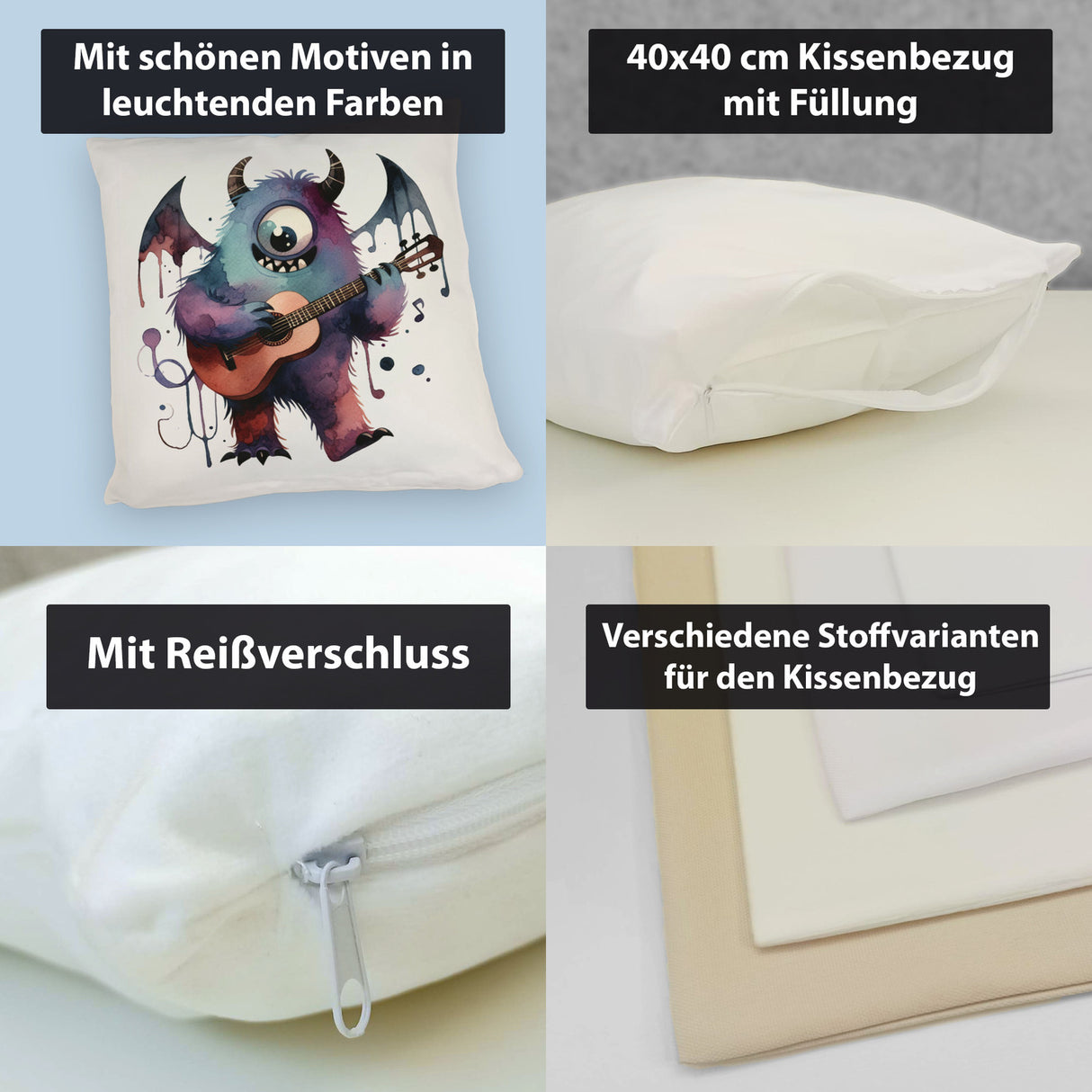 Niedliches Monster mit Gitarre Kissen
