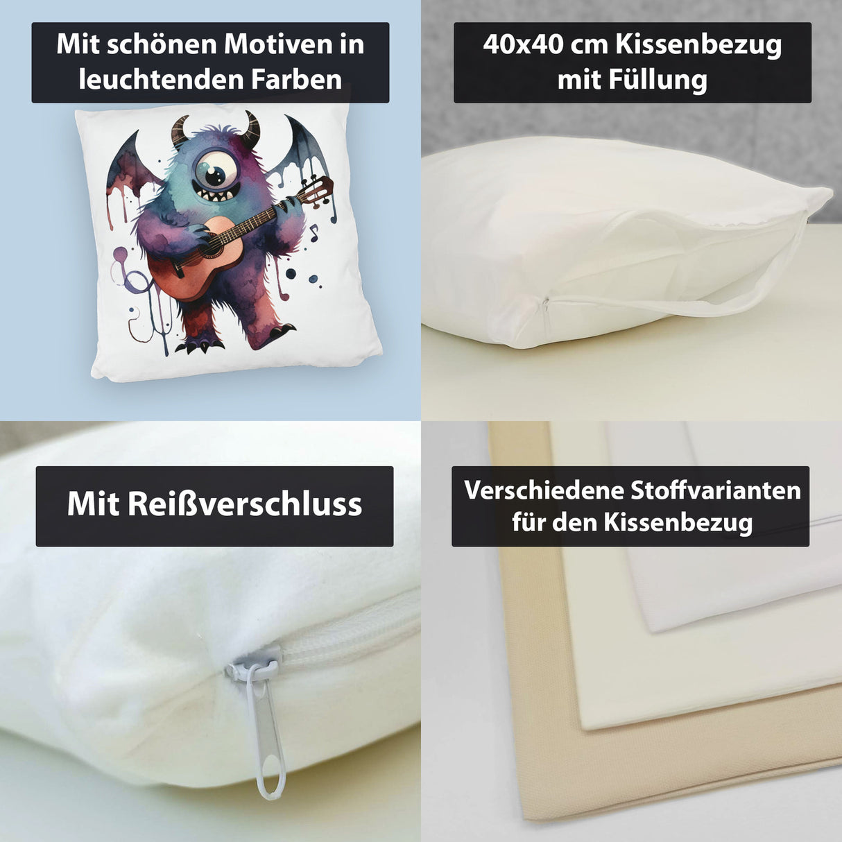 Niedliches Monster mit Gitarre Kissen