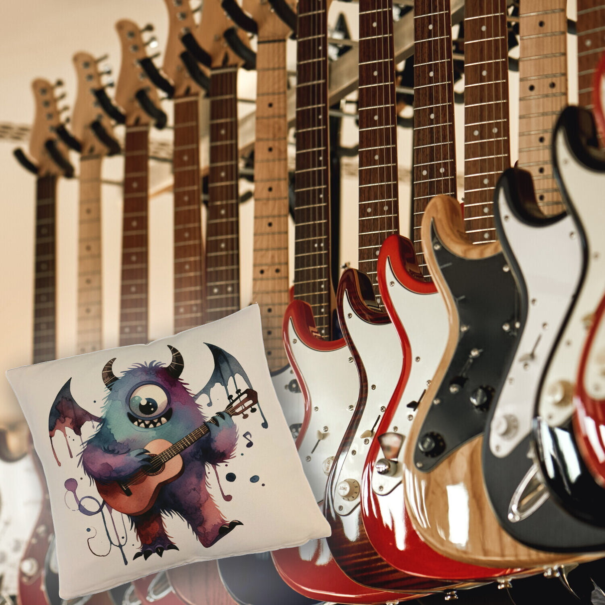 Niedliches Monster mit Gitarre Kissen