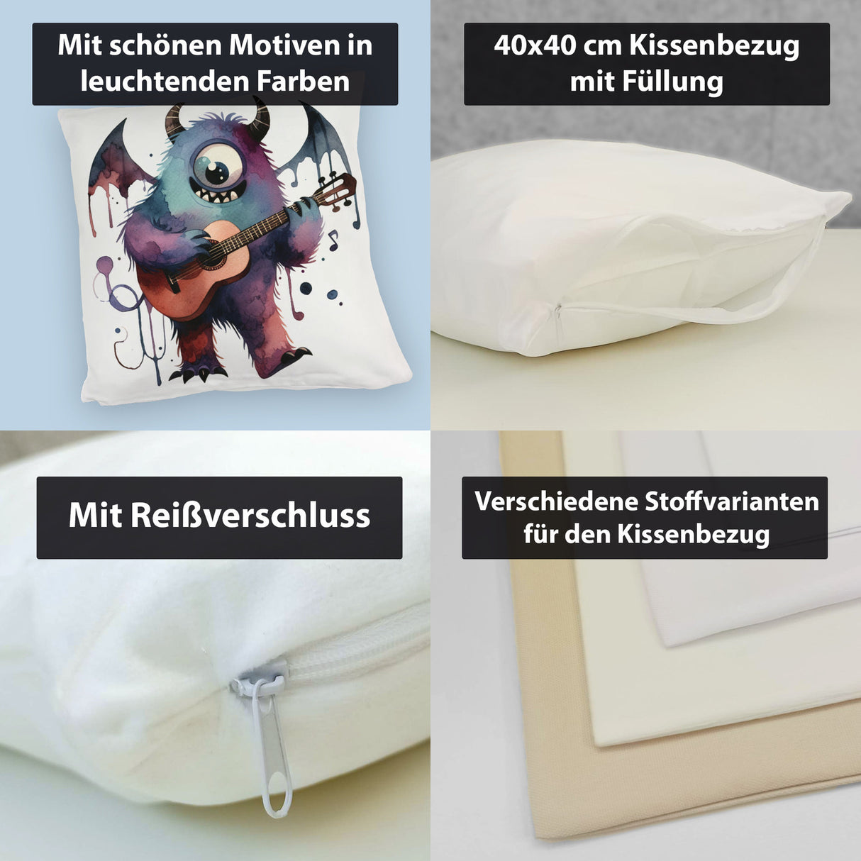 Niedliches Monster mit Gitarre Kissen