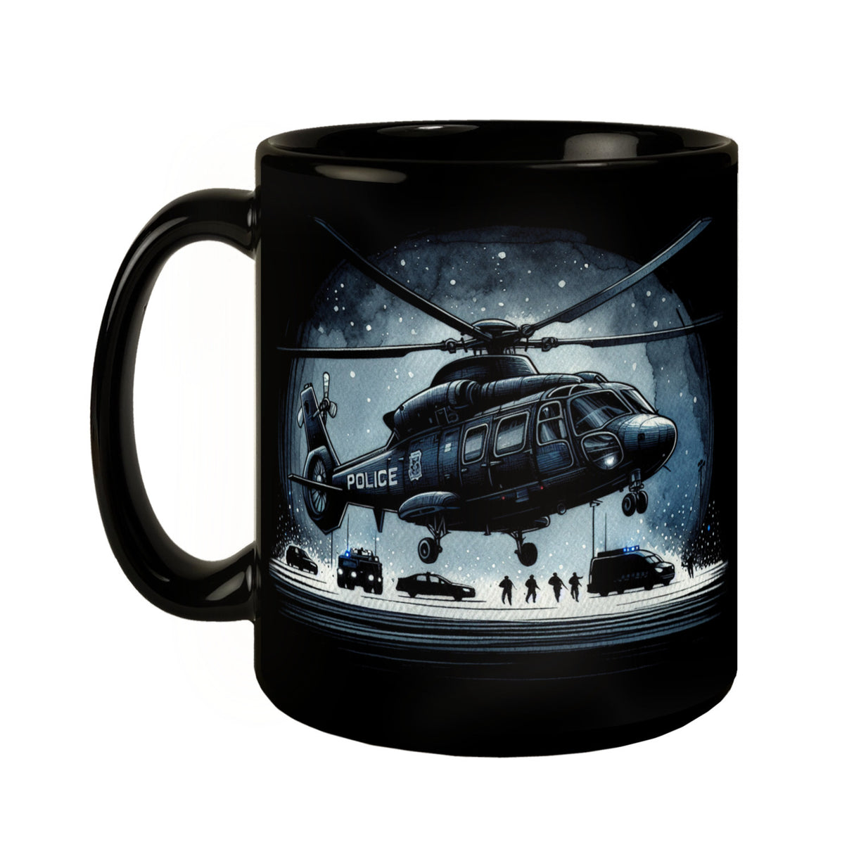 Polizeihubschrauber Tasse in Schwarz
