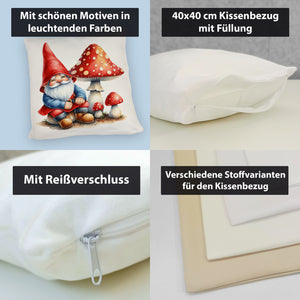 Gartenzwerg mit Fliegenpilz Kissen