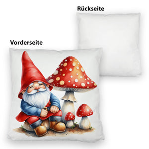 Gartenzwerg mit Fliegenpilz Kissen