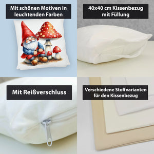 Gartenzwerg mit Fliegenpilz Kissen