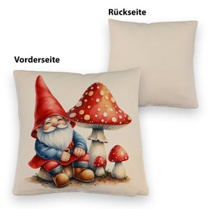 Gartenzwerg mit Fliegenpilz Kissen