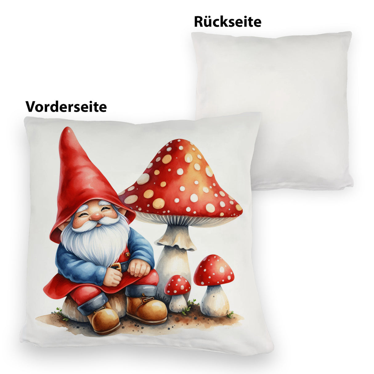 Gartenzwerg mit Fliegenpilz Kissen