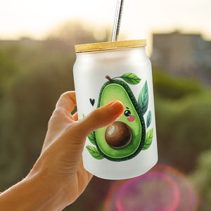 Lächelnde Avocado Trinkglas mit Bambusdeckel