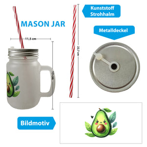 Lächelnde Avocado Trinkglas mit Bambusdeckel