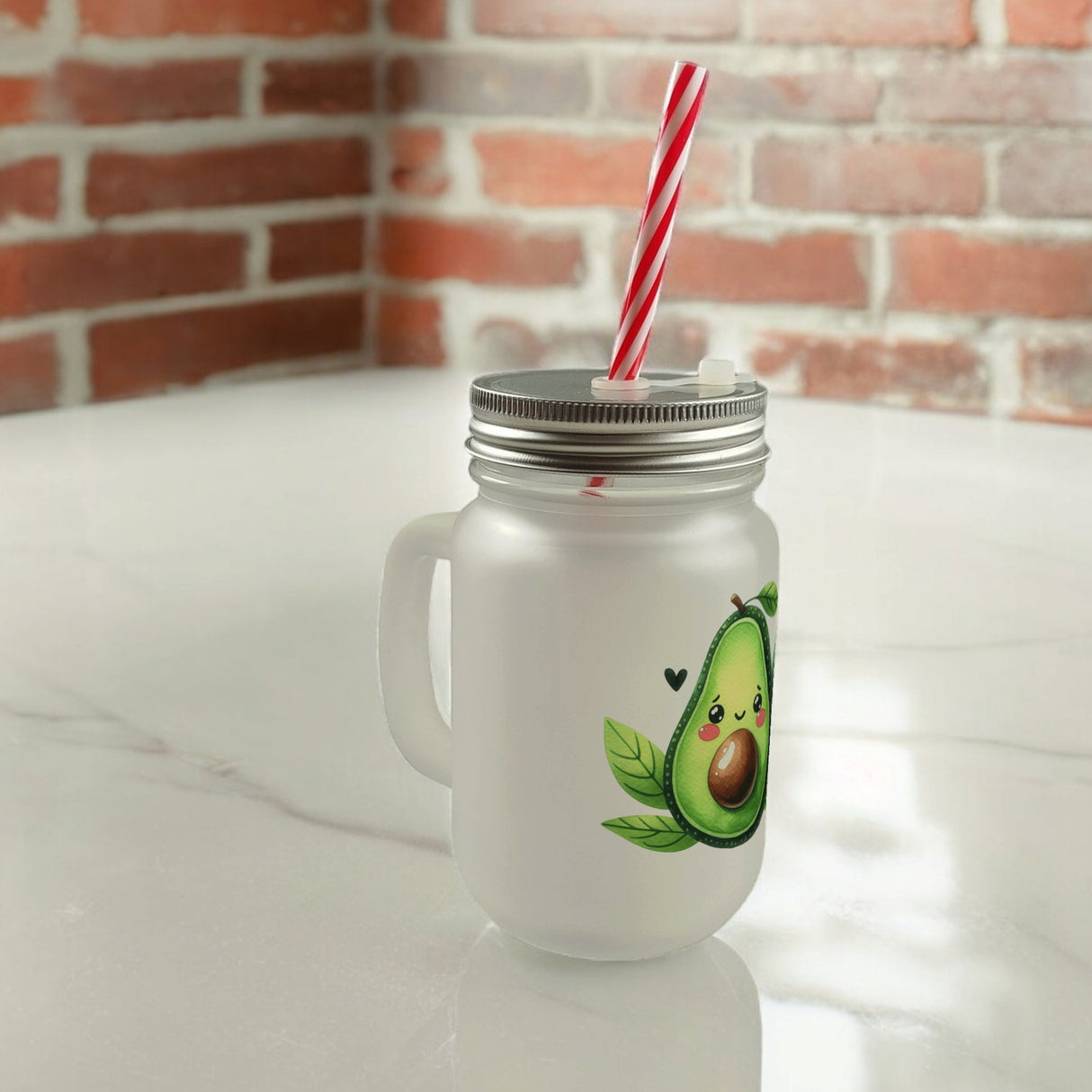 Lächelnde Avocado Trinkglas mit Bambusdeckel