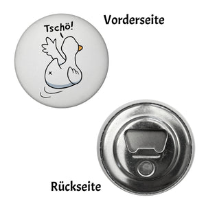 Ente winkt zum Abschied Magnet rund mit Spruch Tschö