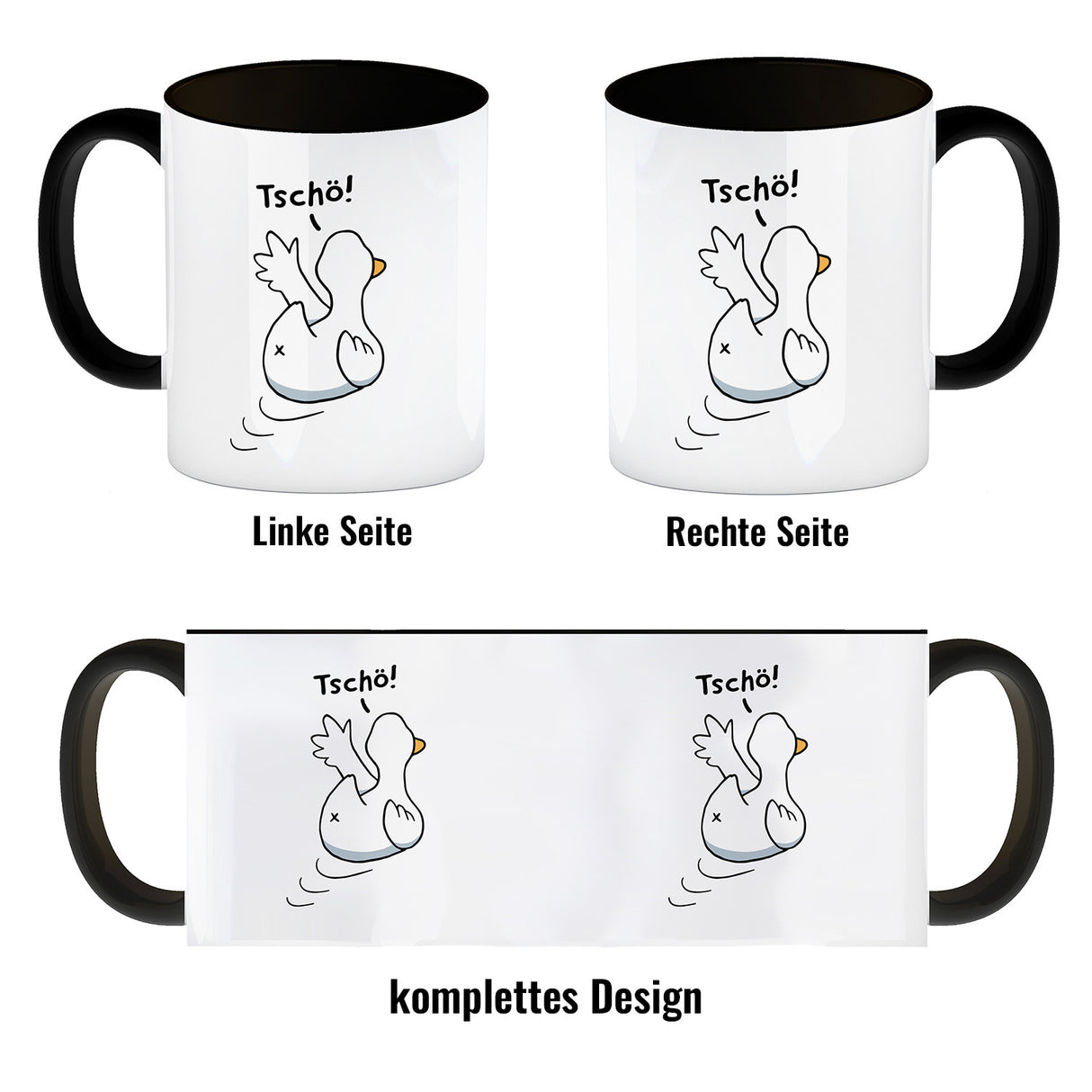 Ente winkt zum Abschied Kaffeebecher mit Spruch Tschö