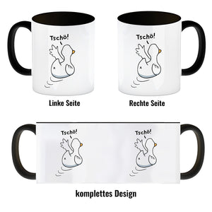 Ente winkt zum Abschied Kaffeebecher mit Spruch Tschö