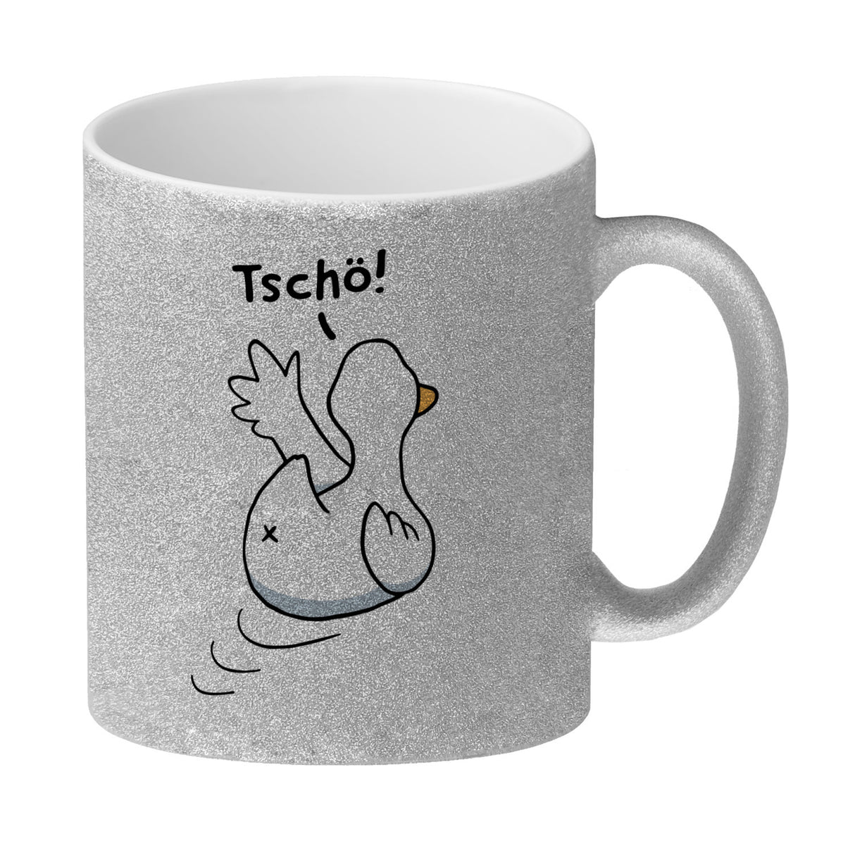 Ente winkt zum Abschied Kaffeebecher mit Spruch Tschö