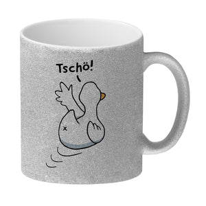 Ente winkt zum Abschied Kaffeebecher mit Spruch Tschö