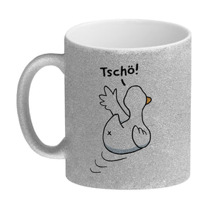 Ente winkt zum Abschied Kaffeebecher mit Spruch Tschö