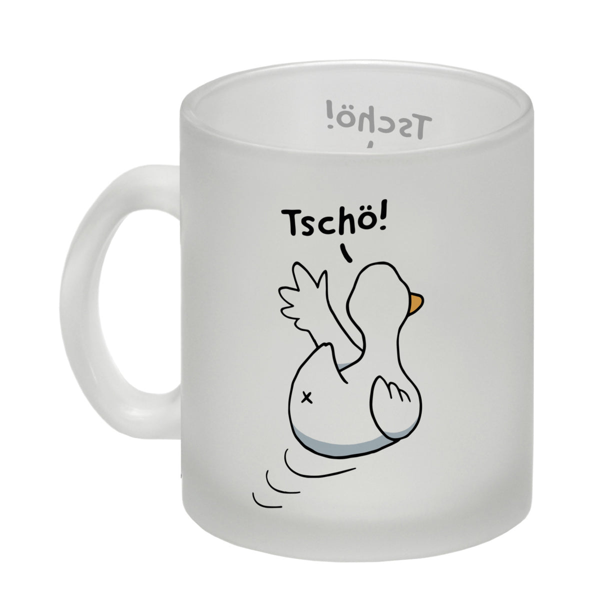 Ente winkt zum Abschied Kaffeebecher mit Spruch Tschö