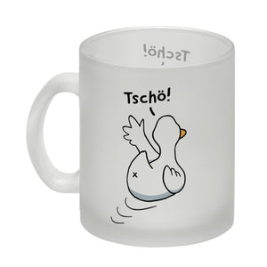 Ente winkt zum Abschied Kaffeebecher mit Spruch Tschö
