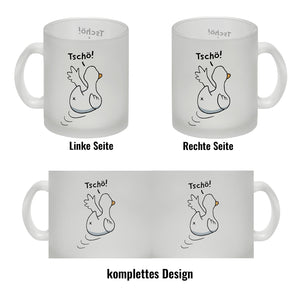 Ente winkt zum Abschied Kaffeebecher mit Spruch Tschö