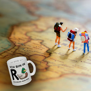 Ente Ruhestand Kaffeebecher mit Spruch Ich bin in R-Ente Ich muss gar nix