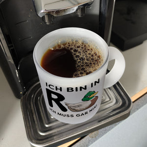 Ente Ruhestand Kaffeebecher mit Spruch Ich bin in R-Ente Ich muss gar nix